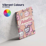 Personalised Name Cute Kawaii Pink Appliances Custom Unique Gift Idea Modern Room Accent Canvas Wall Art Print Decor Picture Ready to Hang