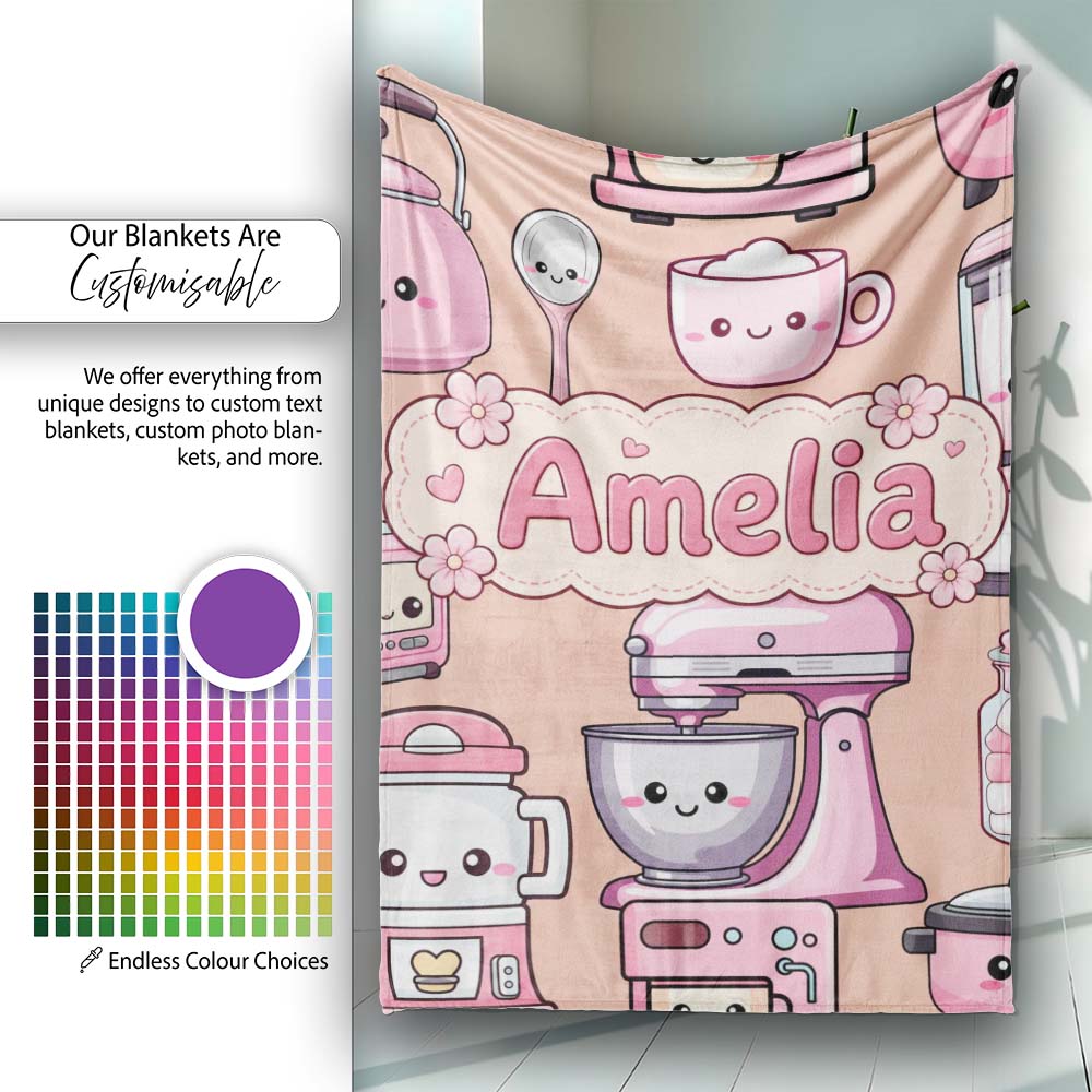 Cute Kawaii Pink  Appliances Peach Background Seamless  Personalised Custom Name Super Soft Fleece Blanket Bed Sofa Throw