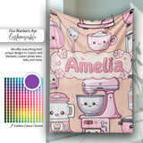 Cute Kawaii Pink  Appliances Peach Background Seamless  Personalised Custom Name Super Soft Fleece Blanket Bed Sofa Throw