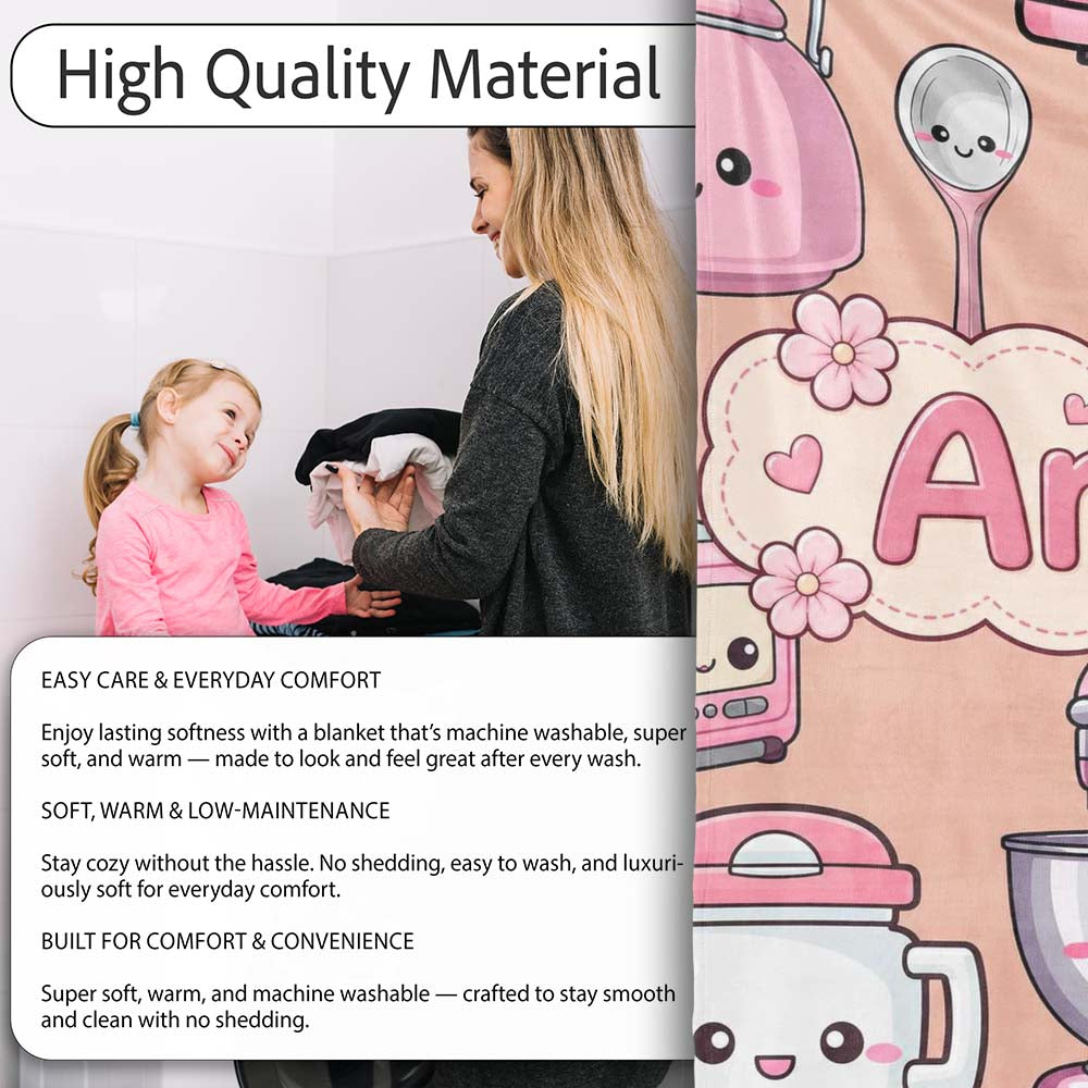 Cute Kawaii Pink  Appliances Peach Background Seamless  Personalised Custom Name Super Soft Fleece Blanket Bed Sofa Throw