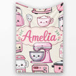Cute Kawaii Pink  Appliances Cream Background Seamless  Personalised Custom Name Super Soft Fleece Blanket Bed Sofa Throw