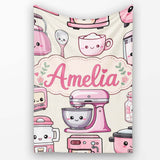 Cute Kawaii Pink  Appliances Cream Background Seamless  Personalised Custom Name Super Soft Fleece Blanket Bed Sofa Throw
