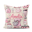 Custom Name Kawaii Pink Appliances Cream Background Seamless Square Filled Cushion Throw Pillow Sofa Bed Home Decor Zip Washable UK Made