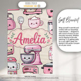 Cute Kawaii Pink  Appliances Cream Background Seamless  Personalised Custom Name Super Soft Fleece Blanket Bed Sofa Throw
