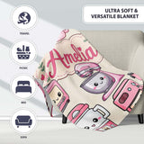 Cute Kawaii Pink  Appliances Cream Background Seamless  Personalised Custom Name Super Soft Fleece Blanket Bed Sofa Throw