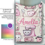 Cute Kawaii Pink  Appliances Cream Background Seamless  Personalised Custom Name Super Soft Fleece Blanket Bed Sofa Throw