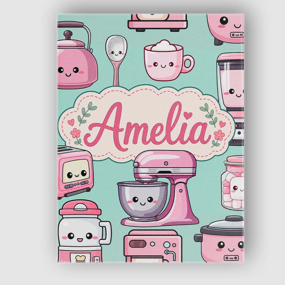 Personalised Name Cute Kawaii Pink Appliances Custom Unique Gift Idea Modern Room Accent Canvas Wall Art Print Decor Picture Ready to Hang