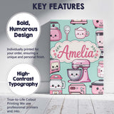Personalised Name Cute Kawaii Pink Appliances Custom Unique Gift Idea Modern Room Accent Canvas Wall Art Print Decor Picture Ready to Hang