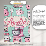 Cute Kawaii Pink  Appliances Mint Background Seamless  Personalised Custom Name Super Soft Fleece Blanket Bed Sofa Throw
