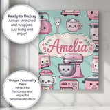 Personalised Name Cute Kawaii Pink Appliances Custom Unique Gift Idea Modern Room Accent Canvas Wall Art Print Decor Picture Ready to Hang