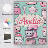 Personalised Name Cute Kawaii Pink Appliances Custom Unique Gift Idea Modern Room Accent Canvas Wall Art Print Decor Picture Ready to Hang