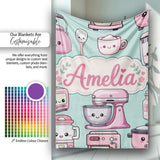 Cute Kawaii Pink  Appliances Mint Background Seamless  Personalised Custom Name Super Soft Fleece Blanket Bed Sofa Throw