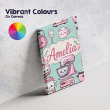 Personalised Name Cute Kawaii Pink Appliances Custom Unique Gift Idea Modern Room Accent Canvas Wall Art Print Decor Picture Ready to Hang