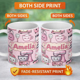 Personalized Custom Name Cute Kawaii Pink Kitchen Appliances Soft Background Seamless 11oz Ceramic Coffee Tea Mug White Large Handle