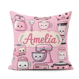 Custom Name Kawaii Pink Appliances Blush Background Seamless Square Filled Cushion Throw Pillow Sofa Bed Home Decor Zip Washable UK Made