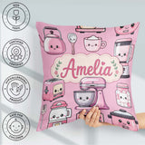 Custom Name Kawaii Pink Appliances Blush Background Seamless Square Filled Cushion Throw Pillow Sofa Bed Home Decor Zip Washable UK Made