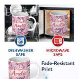 Personalized Custom Name Cute Kawaii Pink Kitchen Appliances Blush Background Seamless 11oz Ceramic Coffee Tea Mug White Large Handle