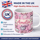Personalized Custom Name Cute Kawaii Pink Kitchen Appliances Blush Background Seamless 11oz Ceramic Coffee Tea Mug White Large Handle
