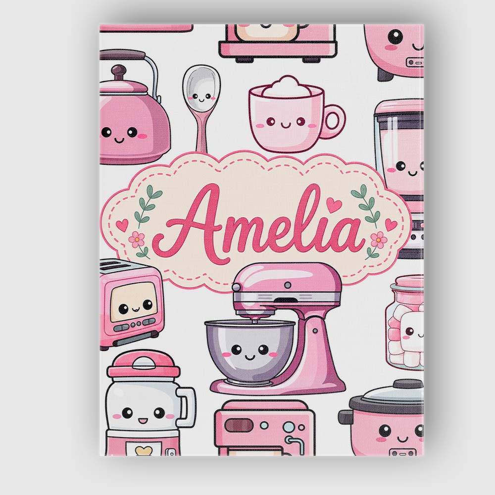 Personalised Name Cute Kawaii Pink Appliances Custom Unique Gift Idea Modern Room Accent Canvas Wall Art Print Decor Picture Ready to Hang