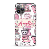 Cute Kawaii Pink Appliances Light Grey Background Custom Name Protective Phone Case Mobile Cover Durable Everyday Smartphone Shock Resistant