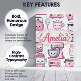 Personalised Name Cute Kawaii Pink Appliances Custom Unique Gift Idea Modern Room Accent Canvas Wall Art Print Decor Picture Ready to Hang