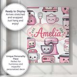 Personalised Name Cute Kawaii Pink Appliances Custom Unique Gift Idea Modern Room Accent Canvas Wall Art Print Decor Picture Ready to Hang