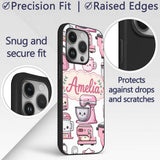Cute Kawaii Pink Appliances Light Grey Background Custom Name Protective Phone Case Mobile Cover Durable Everyday Smartphone Shock Resistant