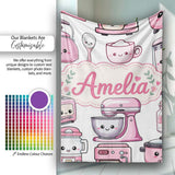 Cute Kawaii Pink  Appliances Light Grey Background Seamless  Personalised Custom Name Super Soft Fleece Blanket Bed Sofa Throw