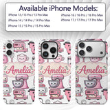 Cute Kawaii Pink Appliances Light Grey Background Custom Name Protective Phone Case Mobile Cover Durable Everyday Smartphone Shock Resistant