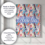Personalised Name Watercolor Easter Bunny Botanical Seamless Pattern Custom  Home Canvas Wall Art Print Decor Picture Ready to Hang