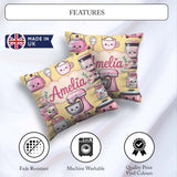 Custom Name Cute Kawaii Pink Appliances Warm Background Seamless Square Filled Cushion Throw Pillow Sofa Bed Home Decor Zip Washable UK Made