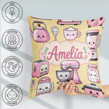 Custom Name Cute Kawaii Pink Appliances Warm Background Seamless Square Filled Cushion Throw Pillow Sofa Bed Home Decor Zip Washable UK Made