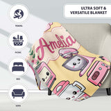 Cute Kawaii Pink  Appliances Warm Yellow Background Seamless  Personalised Custom Name Super Soft Fleece Blanket Bed Sofa Throw