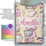 Cute Kawaii Pink  Appliances Warm Yellow Background Seamless  Personalised Custom Name Super Soft Fleece Blanket Bed Sofa Throw