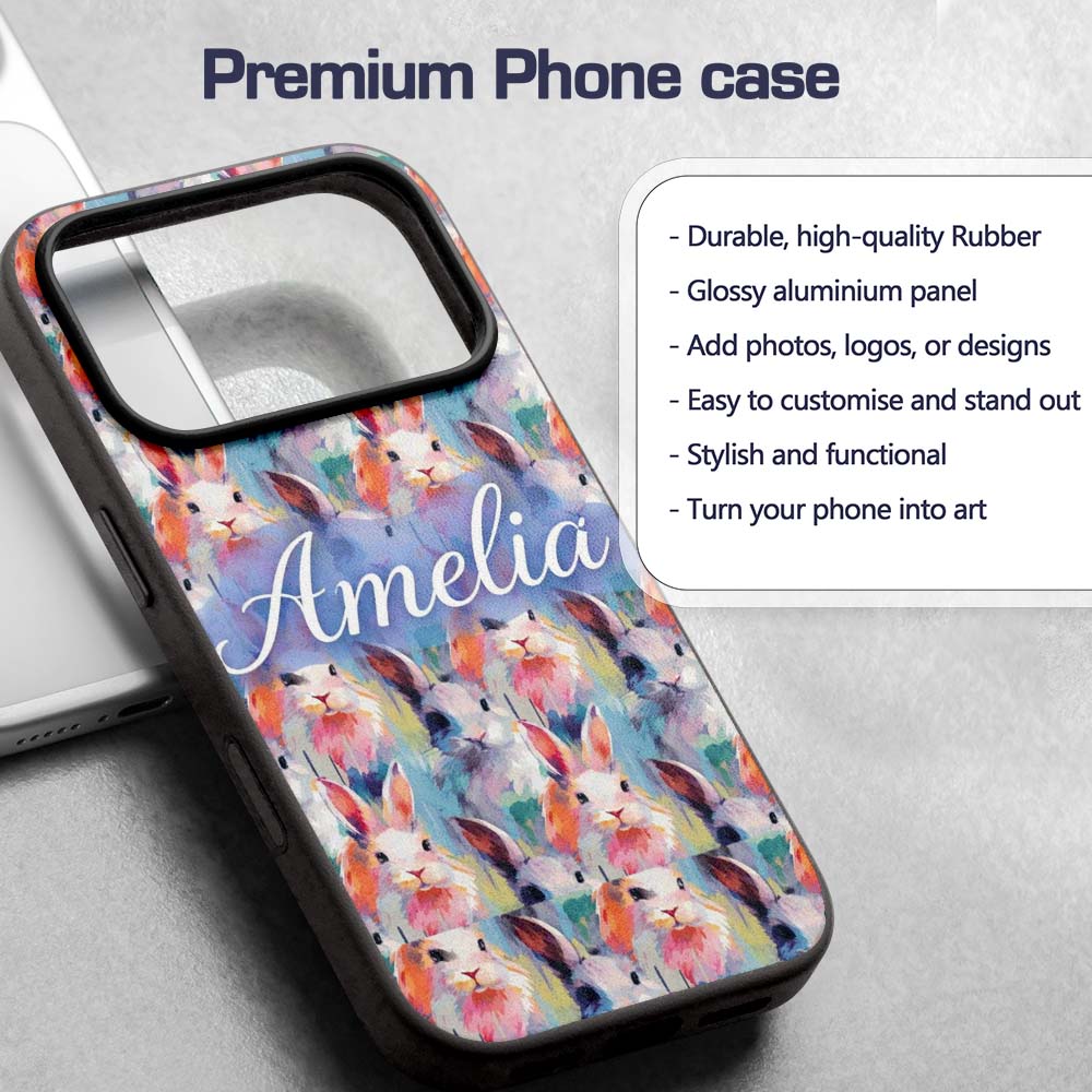 Watercolor Easter Bunny Botanical Printed Design Custom Name Protective Phone Case Mobile Cover Durable Everyday Smartphone Shock Resistant