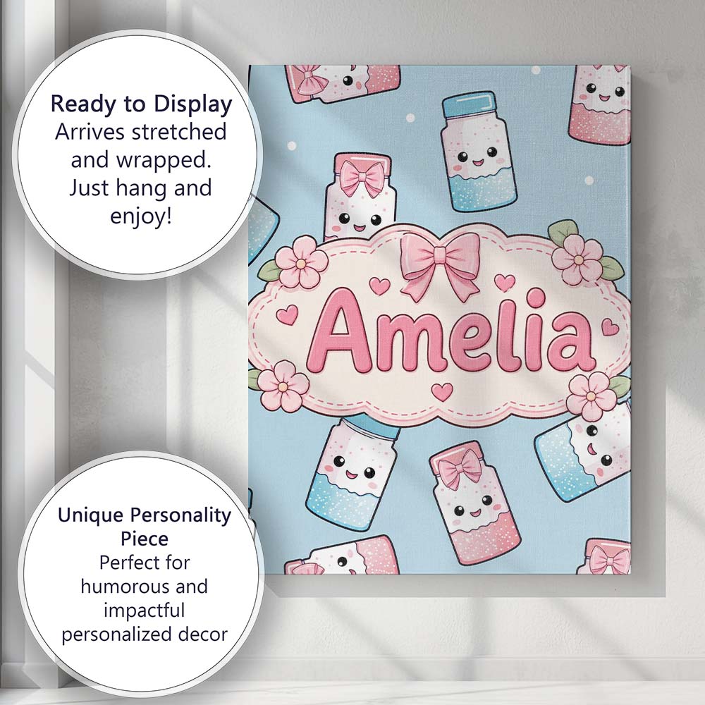 Personalised Name Cute Kawaii Sweet Sugar Custom  Unique Gift Idea Elegant Feature Canvas Wall Art Print Decor Picture Ready to Hang
