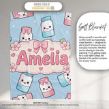 Cute Kawaii Sweet Sugar Jars with Bows Pastel Blue Background  Personalised Custom Name Super Soft Fleece Blanket Bed Sofa Throw