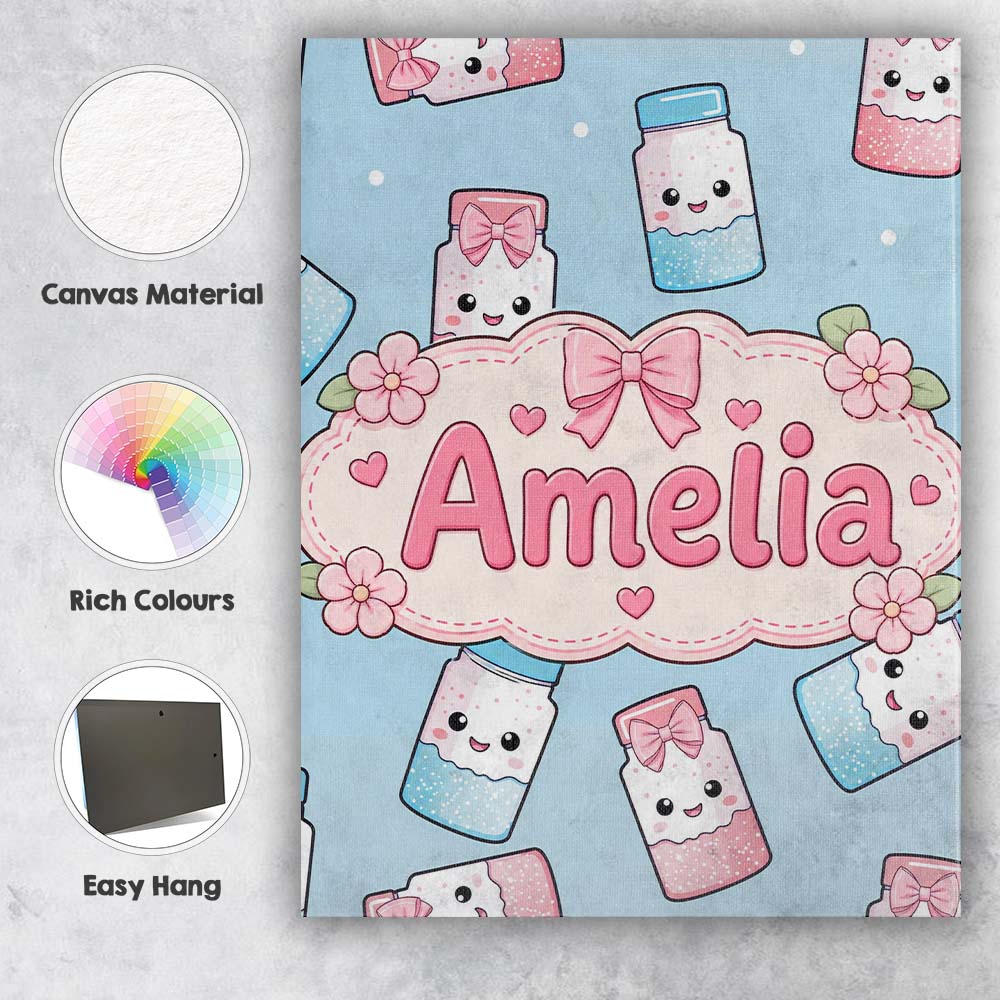 Personalised Name Cute Kawaii Sweet Sugar Custom  Unique Gift Idea Elegant Feature Canvas Wall Art Print Decor Picture Ready to Hang