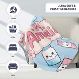 Cute Kawaii Sweet Sugar Jars with Bows Pastel Blue Background  Personalised Custom Name Super Soft Fleece Blanket Bed Sofa Throw