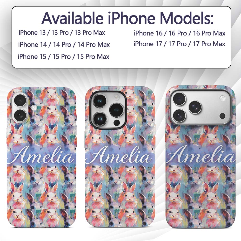 Watercolor Easter Bunny Botanical Printed Design Custom Name Protective Phone Case Mobile Cover Durable Everyday Smartphone Shock Resistant