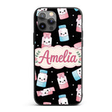 Cute Kawaii Sweet Sugar Jars with Bows Black Custom Name Protective Phone Case Mobile Cover Durable Everyday Smartphone Shock Resistant