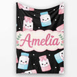 Cute Kawaii Sweet Sugar Jars with Bows Black Background Seamless  Personalised Custom Name Super Soft Fleece Blanket Bed Sofa Throw