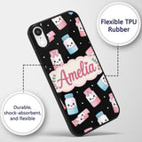 Cute Kawaii Sweet Sugar Jars with Bows Black Custom Name Protective Phone Case Mobile Cover Durable Everyday Smartphone Shock Resistant