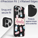 Cute Kawaii Sweet Sugar Jars with Bows Black Custom Name Protective Phone Case Mobile Cover Durable Everyday Smartphone Shock Resistant