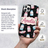 Cute Kawaii Sweet Sugar Jars with Bows Black Custom Name Protective Phone Case Mobile Cover Durable Everyday Smartphone Shock Resistant