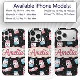 Cute Kawaii Sweet Sugar Jars with Bows Black Custom Name Protective Phone Case Mobile Cover Durable Everyday Smartphone Shock Resistant