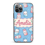 Cute Kawaii Sweet Sugar Jars with Bows Soft Blue Custom Name Protective Phone Case Mobile Cover Durable Everyday Smartphone Shock Resistant