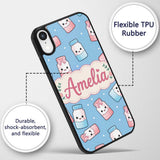 Cute Kawaii Sweet Sugar Jars with Bows Soft Blue Custom Name Protective Phone Case Mobile Cover Durable Everyday Smartphone Shock Resistant