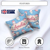 Custom Name Cute Sweet Sugar Jars with Bows Soft Blue Background Square Filled Cushion Throw Pillow Sofa Bed Home Decor Zip Washable UK Made
