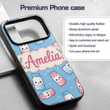 Cute Kawaii Sweet Sugar Jars with Bows Soft Blue Custom Name Protective Phone Case Mobile Cover Durable Everyday Smartphone Shock Resistant